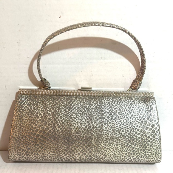 Vintage snake, leather, print silver handle bag - Picture 2 of 5
